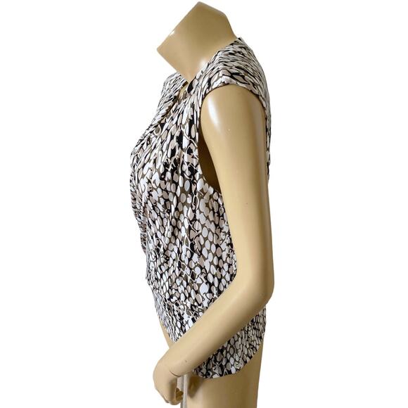 ELLEN TRACY Womens Petite Size PL Cap Sleeve Faux Wrap Animal Print V Neck Shirt - Picture 2 of 8